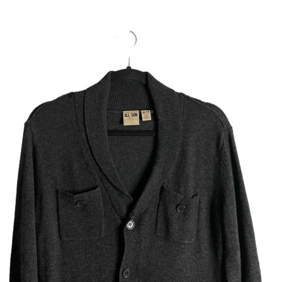 All-Son Men's Charcoal Gray Button-Down Wool Knit Cardigan - Picture 2 of 8